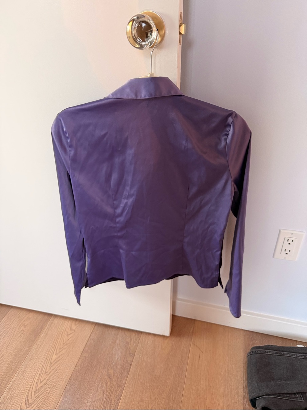 Express Y2K Purple Colorblock Satin Button-Down Shirt - Picture 2 of 5